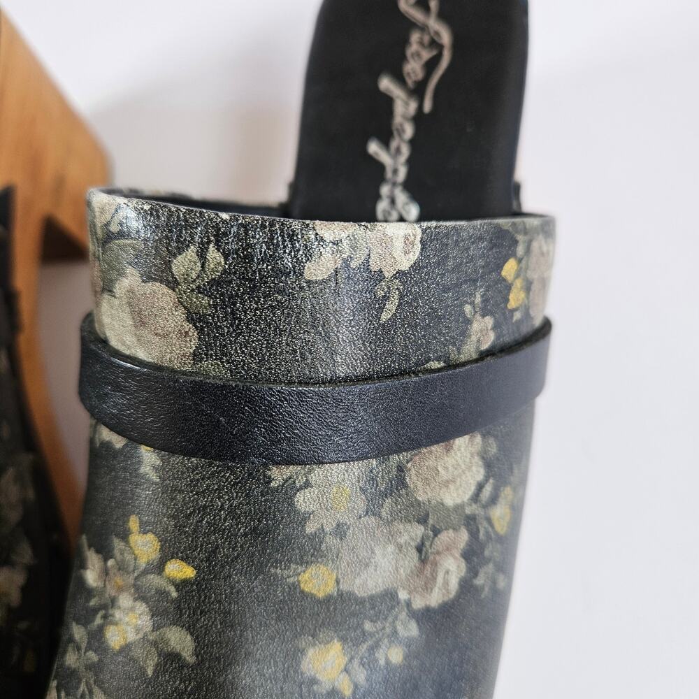 Free People Calabasas Clogs Womens EU 39 Black Floral Leather Wood Heel - Picture 11 of 11